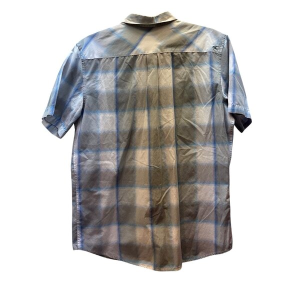 O'Neill Short Sleeve Cotton Blend Shirt Medium Gray Blue & White Button-Up - Picture 2 of 5